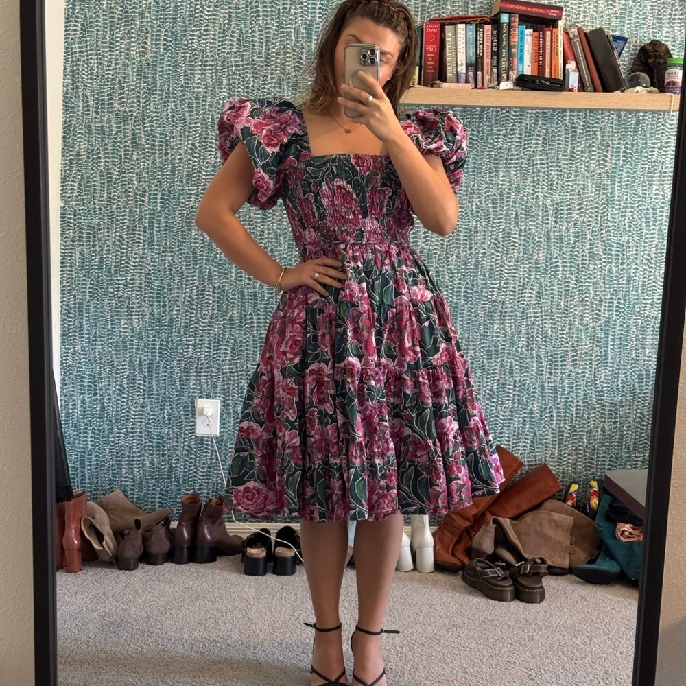 Listicle Floral Puff Sleeve midi‎ Dress size large